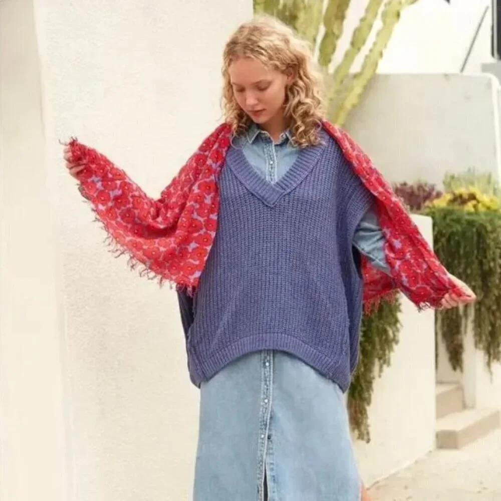 Free People Clyde V-Neck Chunky Oversized Sweater